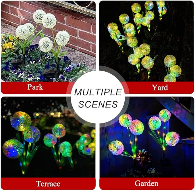 Solar Lights Outdoor, Decorative Animal & Flower Shaped Landscape Lights with Warm/Colorful LED, Auto On/Off Waterproof Solar Powered Decor for Yard Lawn Patio Gift Idea (Colorful-Dandelion-2pack)