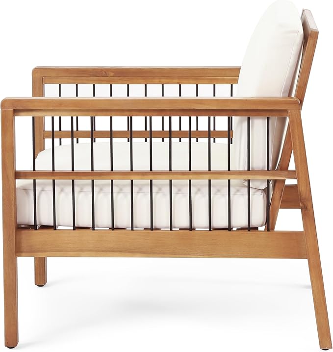Merax Outdoor Patio Club Chair,Acacia Wood Frame Conversation Set with Wicker for Porch Backyard,Classic Style