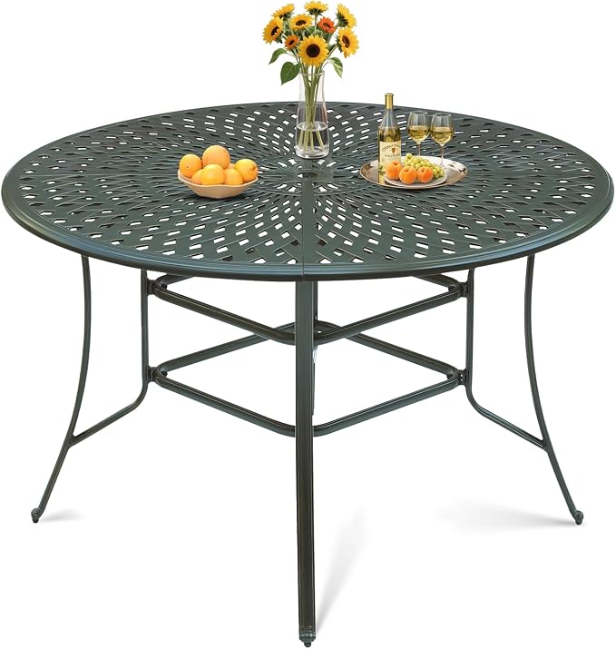 VIVIJASON 61" Round Patio Height Bar Table, All-Weather Cast Aluminum Large High Top Dining Table with 2" Umbrella Hole for Deck Garden Backyards, Fits for 6-8 Person, Dark Bronze