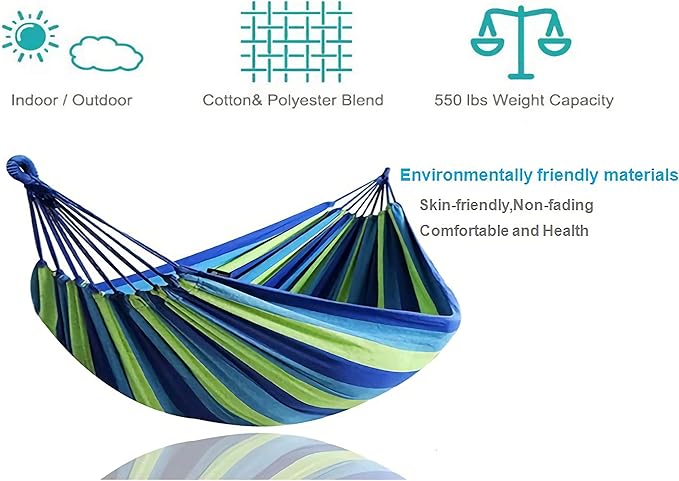 KNC Garden Fabric Camping Hammock with Tree Straps for Hanging Durable Hammock Up to 550lbs,2 Person , Portable Hammock with Travel Bag,Perfect for Camping OutdoorIndoor Patio Backyard, Blue