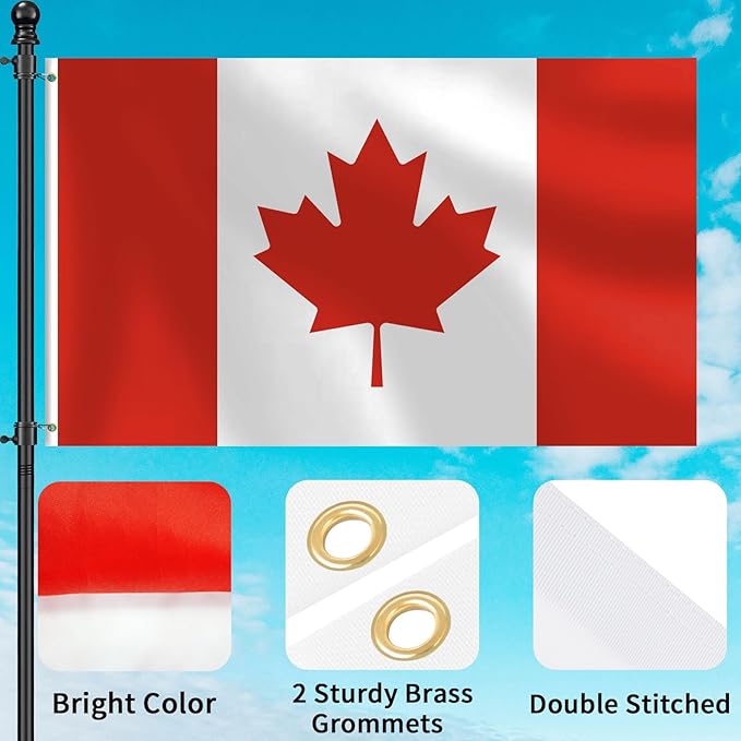 Canadian Flag 3x5 FT Heavy Duty Canada Flag Double Stitched Vivid Color Fade Proof Outdoor Decor With Brass Grommets(Canada)