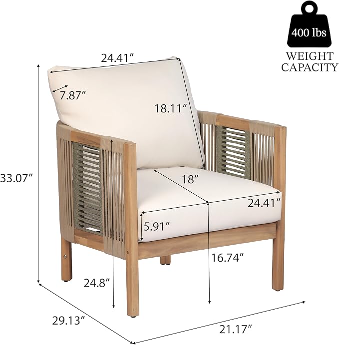 Christopher Knight Home 4-Piece Acacia Wood Patio Furniture Set with Coffee Table, 4 Seater Outdoor Conversation Sofa Set, Patio Sectional Chat Set for Backyard Balcony, Teak+ Beige