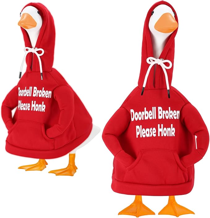Porch Goose Hoodie Outfits for 23 Inch Porch Goose & Duck Statues, Classic Hoodie Goose Clothes for Concrete Geese, Funny Doorbell Goose for Front Porch & Garden Decor