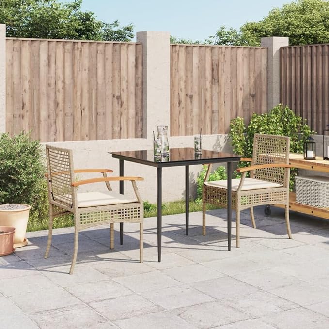 3 Piece Patio Dining Set with Cushions, Porch Furniture Set Outdoor Lounge Sets Front Porch Furniture Sectional Sofa for Poolside Piazza Garden Exhibition Beige Poly Rattan