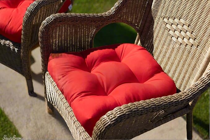 RSH DECOR: Sunbrella Tufted Wicker U-Shape Cushions Set of 2 | 19” x 19” | Water and Fade-Resistant Performance Fabric | Outdoor Seat Cushions for Patio Furniture | Canvas Sunflower Yellow
