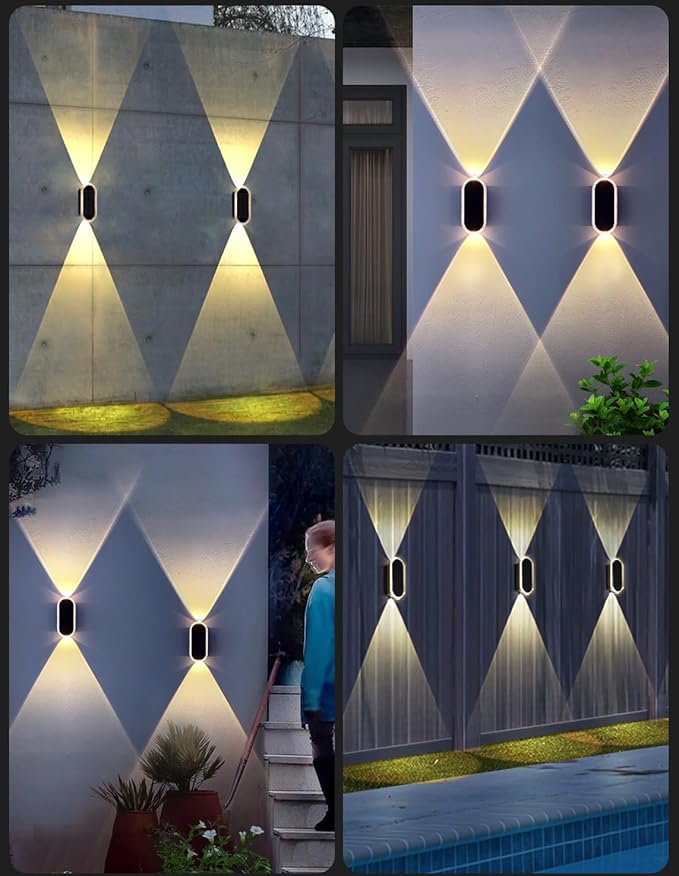 Solar Fence Lights Outdoor, 3000K/4000K/6000K 3 Modes Solar Wall Lights Outdoor Waterproof, Up&Down Dual-Head Outdoor Solar Lights for Yard House Fence Backyard Deck Garden Patio Porch, 6 PK
