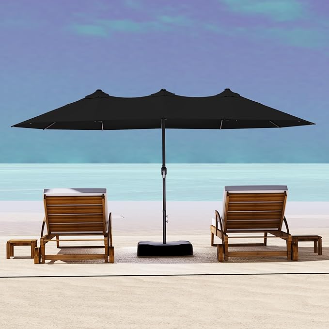 15ft Large Double-sided Pool Umbrella with Base Included, Outdoor Patio Umbrella with Crank Handle, Market Umbrella for Garden, Backyard (Black)
