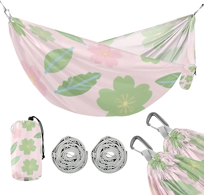Green Floral Pink 330lb Capacity Camping Hammock with Portabl Carry Bag Hanging Hammock for Outside Patio Backyard Poolside hamacas para Patio