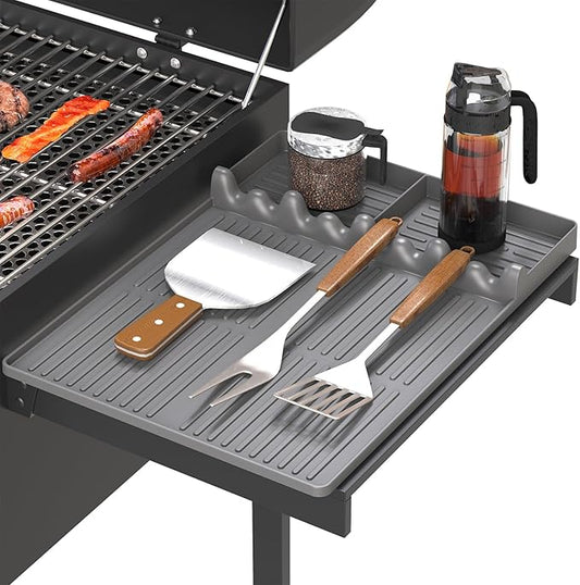Bolycen Griddle Mat Compatible with Blackstone, Silicone Grill Tools Mat with Drip Pad, Spatula Mat for Outdoor Grill, Side Shelf Mat Grill Pad (Grey), Gray