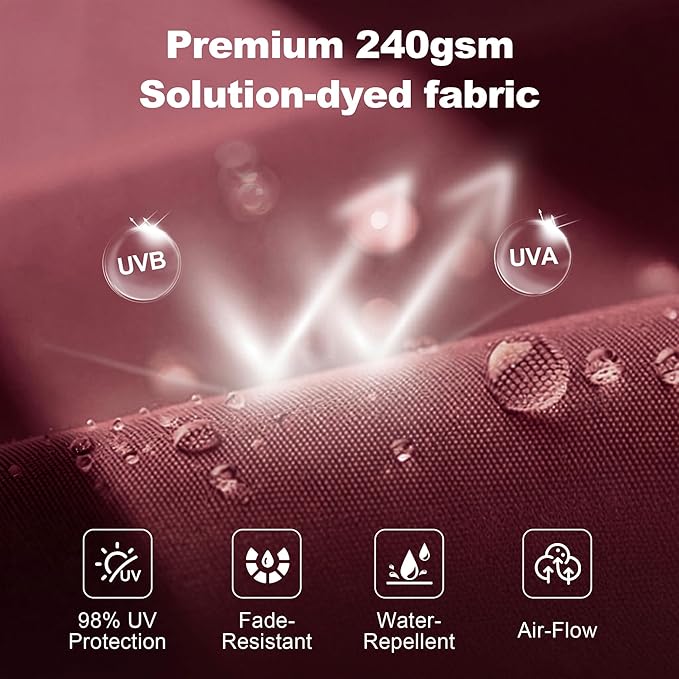 FLAME&SHADE 8.2 X 8.2 FT Square Cantilever Patio Umbrella - Large Offset Umbrella Outdoor Patio with 360-Degree Rotation and 3-Year Fade Resistance Fabric for Deck Pool Backyard Garden, Burgundy