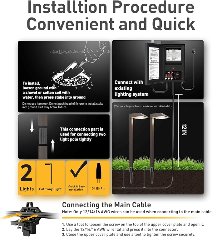 GOLDEN STAR Low Voltage Pathway Lights 1.2W Replaceable G4 LED 2PK Outdoor Landscape Lighting 40 Lumen Warm White Waterproof Garden Lights for Walkway Yard, Lawn Driveway with Easy Install Connectors