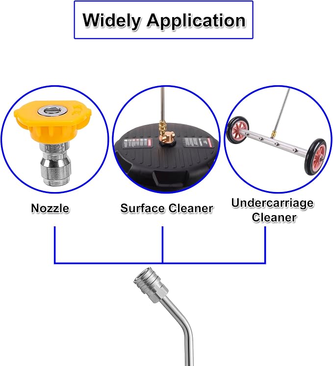 FIXFANS Pressure Washer Wand 45 Degree, Curved Extension Wand 15 Inch | High Power Washer Extension Wand, 5 Spray Nozzles, 1/4 Inch Quick Connect, Undercarriage and Gutter Cleaner Attachment
