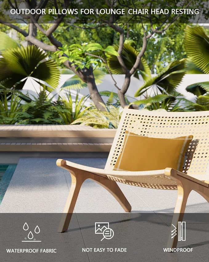 Outdoor Pillows Covers with Inserts Solid Color Ginger Waterproof Recliner Pillow with Adjustable Strap Throw Pillows for Patio Furniture Pool Lounge Chair, 11x16 inch, 1PCS