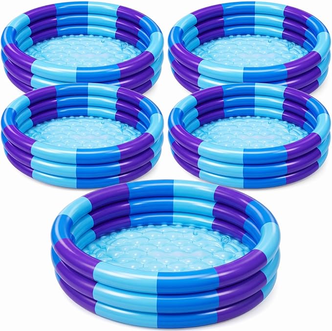 VioraWhite 4 Pack Inflatable Kiddie Pool for Toddlers 34"x10" Blue Stripe Blow up Kids Swimming Pool Small 3 Rings Round Baby Pools for Indoor Outdoor Water Game Play Center