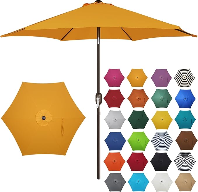 Blissun 7.5 ft Patio Umbrella, Yard Umbrella, Outdoor Market Umbrella with Push Button Tilt Crank, Golden Yellow