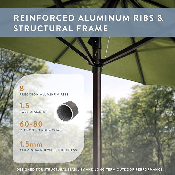 California Umbrella 10-Year Protection 9 Ft Outdoor Patio Umbrella, Pacifica Fade-Resistant Fabric, Auto-Tilt, Heavy Duty Aluminum Frame, 8 Reinforced Ribs for Pool or Deck, Bronze Pole, Palm
