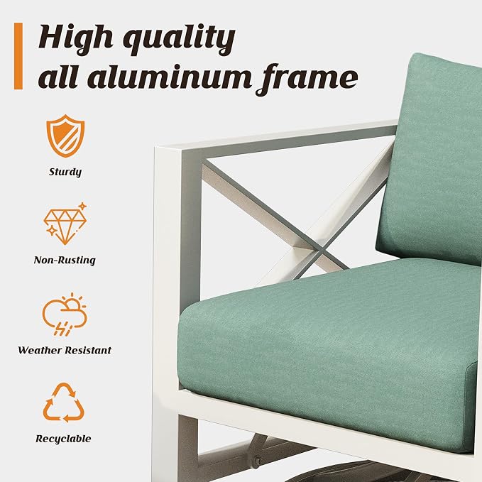 Aluminum Outdoor Patio Furniture Set with 5.2" Thick Cushions, 6-Piece Outdoor Sectional, Patio Conversation Sets for Backyard,(White,5 Seats)
