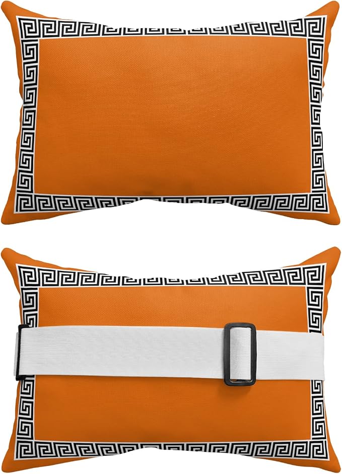 Outdoor Pillows Covers with Inserts Chinese Style Pattern Orange Background Waterproof Recliner Pillow with Adjustable Strap Throw Pillows for Patio Furniture Pool Lounge Chair, 11x16 inch, 1PCS