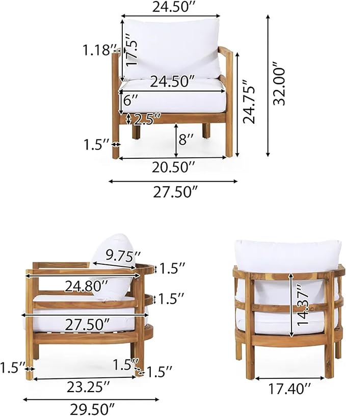 Merax Outdoor Patio Club Chair,Set of 2,Acacia Wood Frame Conversation Set with Thick Cushion for Porch,Modern Style