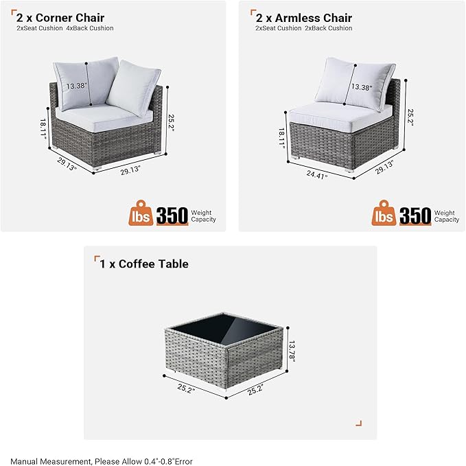 ovios Outdoor 7 Piece Coversation Set with Coffee Table,Sectional Patio Furniture Set with All-Weather Wicker Sofa,Modern Outside Couch for Balcony Backyard Pool, Grey