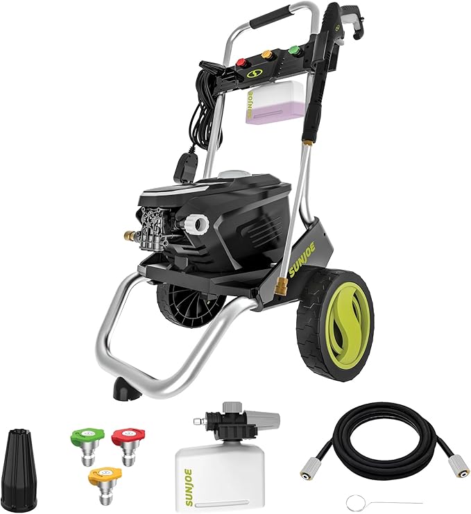 Sun Joe 2200 PSI Electric Pressure Washer, 1.1 GPM with Foam Cannon, Turbo Nozzle, 25 Ft Hose, 35 Ft Cord, 13-Amp Power Cleaner for Outdoor Surfaces SPX7000-MAX
