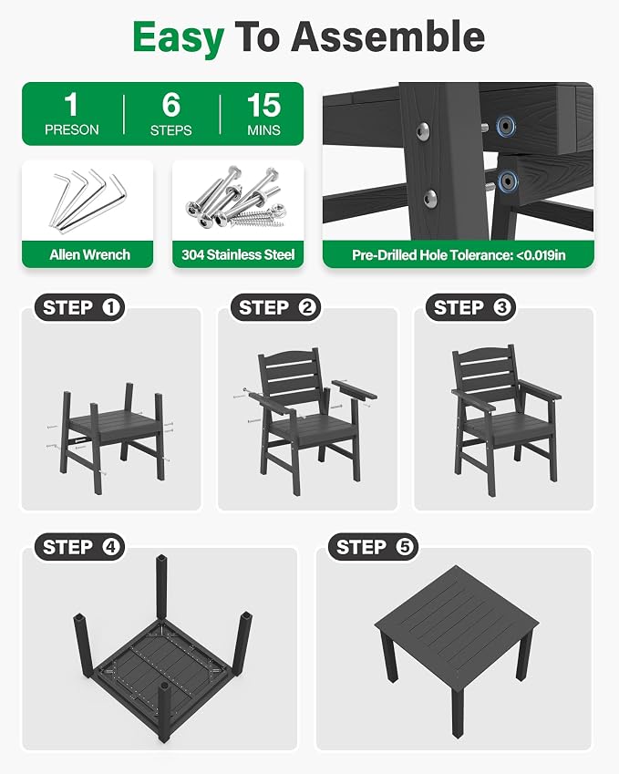 YEFU Outdoor Dining Chairs Set of 2: HIPS Patio Dining Chairs - Modern All Weather Patio Outdoor Chairs - Waterproof Easy-Clean Plastic Furniture for Poolside Garden Backyard Deck(Grey)