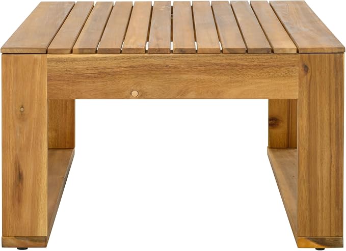 JIVOIT Acacia Wood Sectional Patio Furniture Set, Outdoor 3 Pieces Conversation Set with Acacia Wood Coffee Table for Backyard Porch Garden Balcony