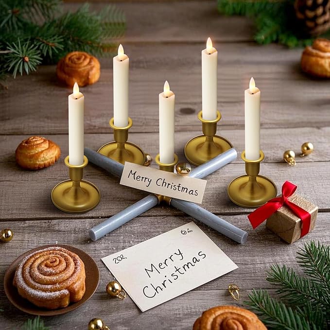 KSWING Upgraded Real Wax Short LED Flameless Taper Candles with Remote, 6 PCS White Candlesticks Battery Operated 3D Flickering - 6" Realistic Fake Candle Sticks for Home/Wedding/Fireplace Xmas Decor