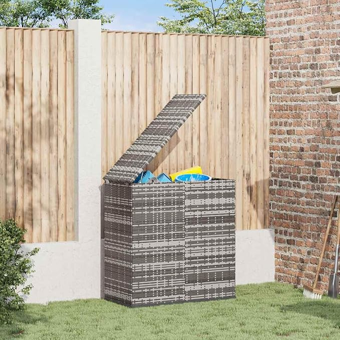 Outdoor Cushion Storage Box, Large PE Rattan Deck Box with Gas Lift, Waterproof Garden Patio Furniture Organizer, Gray 39.4x39.4x40.7 Inch
