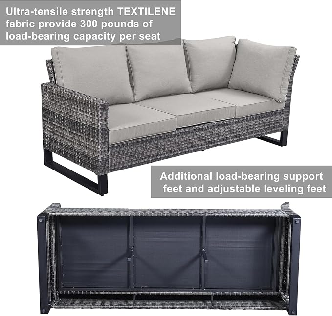 Patio Sectional Furniture Set with Fire Pit Table: 10 Pieces Wicker Patio Conversation Set with L Shaped Sofa, Outdoor Swivel Glider Rocker, Rattan Club Chairs, Ottomans, Removable Cushions Beige