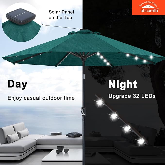 ABCCANOPY OLEFIN® 5-Year No Fading Patio Umbrella with Solar Lights (Turquoise)