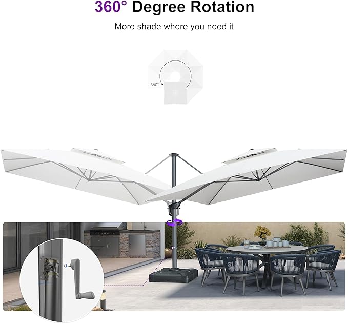 PURPLE LEAF 12 Feet Sunbrella Cantilever Umbrella Outdoor Square Double Top Large Offset Hanging 360° Rotation Heavy Duty Umbrella for Garden Patio Deck Pool Backyard Canvas Natural