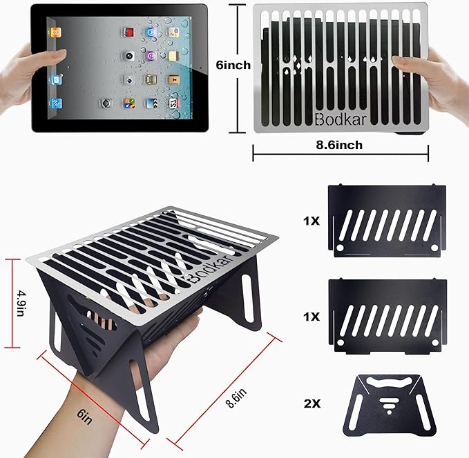 Bodkar Charcoal Grill, Portable BBQ Smoker - Lightweight Tabletop Outdoor Grill for Camping, Picnics, Garden, Beach Parties - 6"*4.6"*4.9