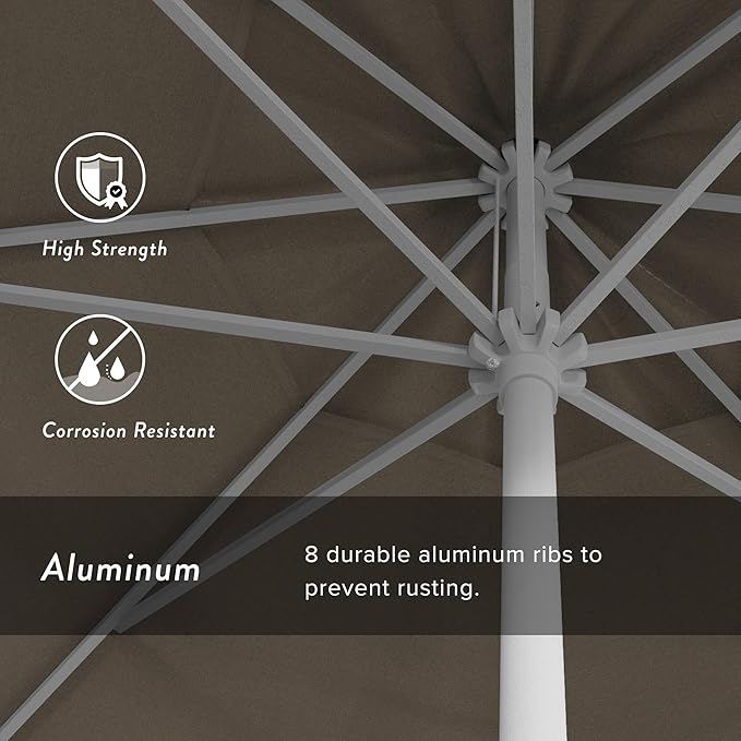 California Umbrella 12-Year Protection 9' Rd Aluminum Patio Umbrella, Crank Lift, Auto Tilt, White Finish, Sunbrella Dove