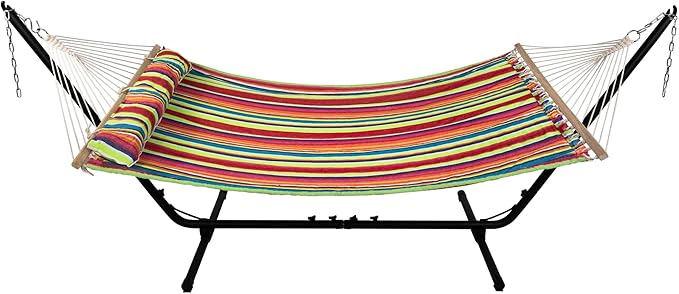Striped Quilted Two Person Double Hammock with Pillow - 9' x 55" - Multicolor