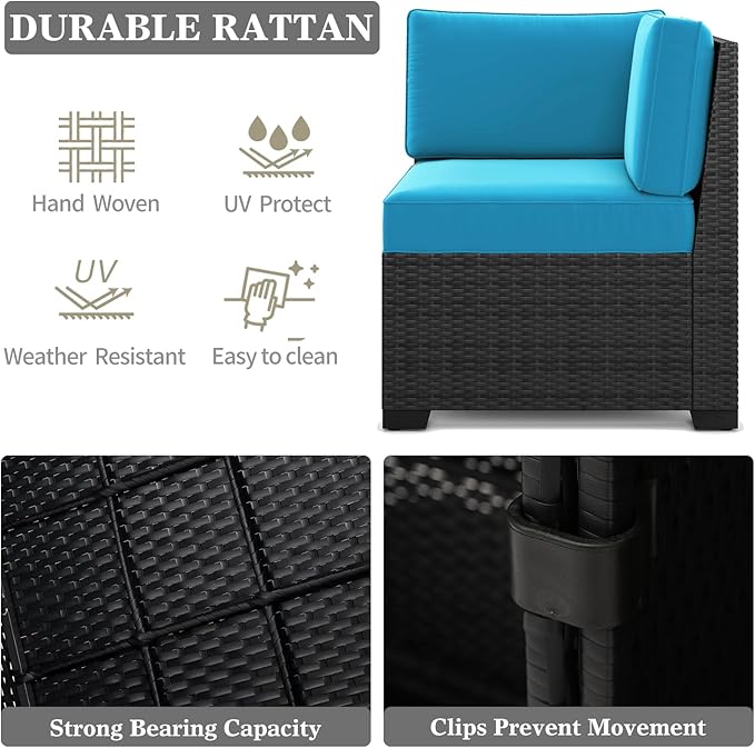 LayinSun 13 Pieces Patio Furniture Set with Fire Pit Table, Black Rattan Modular Sectional Patio Conversation Sofa Set