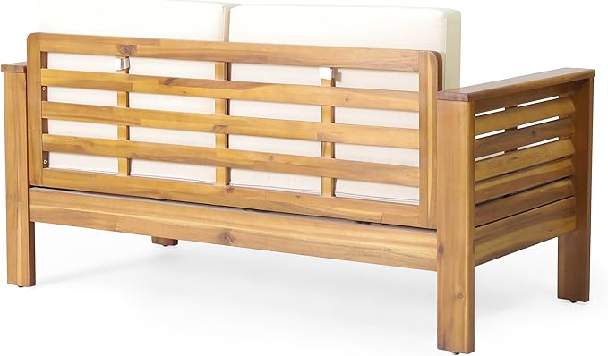 Merax Outdoor Acacia Wood Loveseat and Coffee Table Patio Conversation Set with Cushions for Backyard