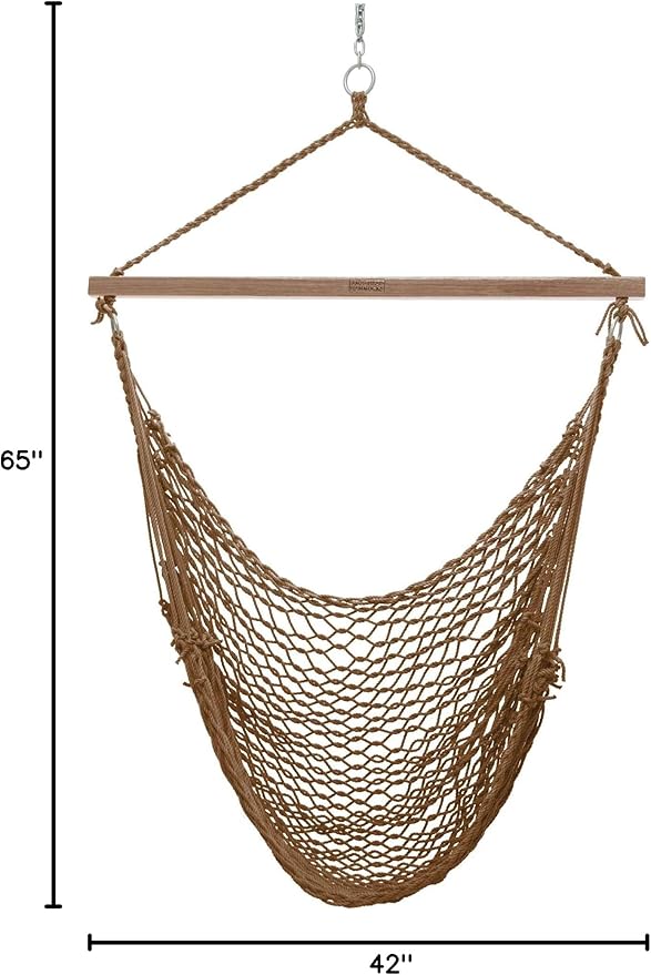 Nags Head Hammocks Mocha DuraCord Rope Sling Shot Swing – 42 in. W x 65 in. H, 250 lb Capacity, Cumaru Spreader Bar, Indoor & Outdoor Use, Free Hanging Hardware, Handcrafted in The USA
