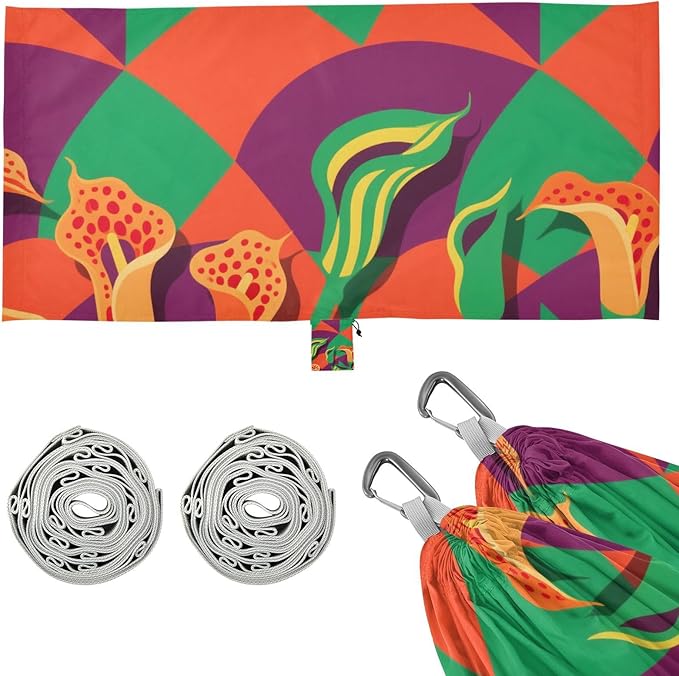 Colorful Geometric Shapes Calla Lilies Outdoor Hammock with Tree Straps Tree Hammock for Outside Patio Backyard Poolside