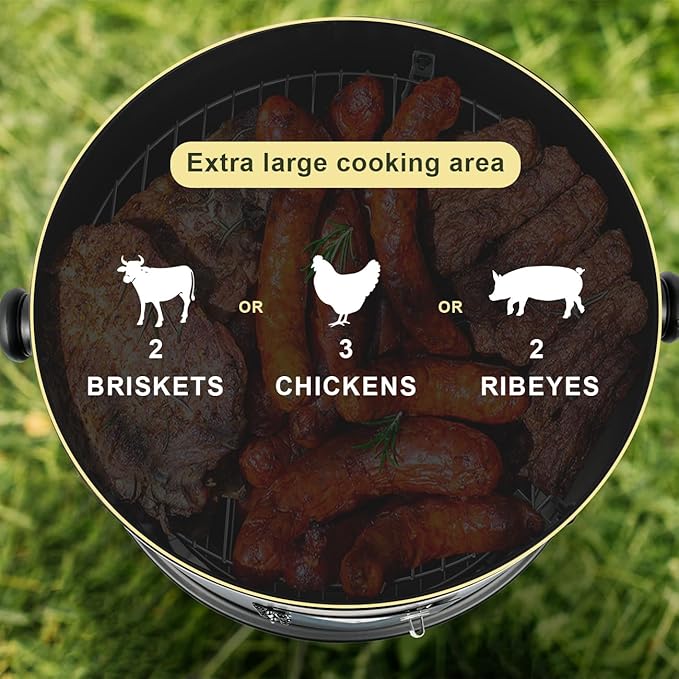 Charcoal BBQ Smoker, 16 Inch Heavy Duty Grill with 2 Cooking Area and Thermometer, 4 In 1 Vertical Smokers Grill for Outdoor Camping Backyard Picnic Party