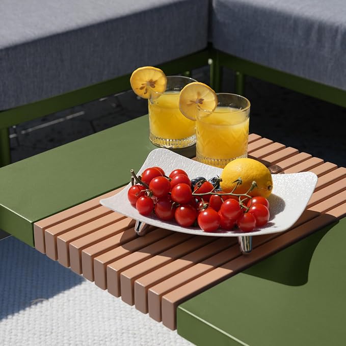 Sundale Outdoor Modern Metal Outdoor Coffee Table with Slatted Wood-Look Tabletop Design, Weather-Resistant Patio Side Table for Garden, Balcony, Poolside(Green)