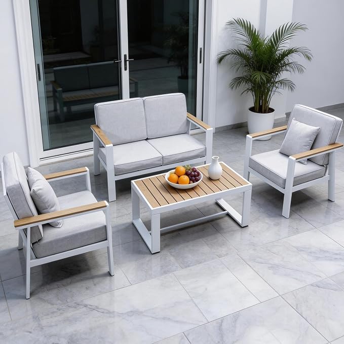 Aug-guan Aluminum Outdoor Patio Furniture Set (White, One-Table)
