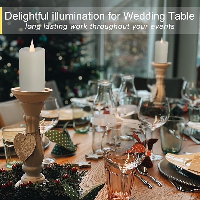 TECHLONG Flickering Flameless Candles with 3D Moving Flame, 6 Pack Battery Operated Candles with Remote Timer, 2" x 4" Ivory Real Wax Pillar Electric LED Candle for Wedding Party