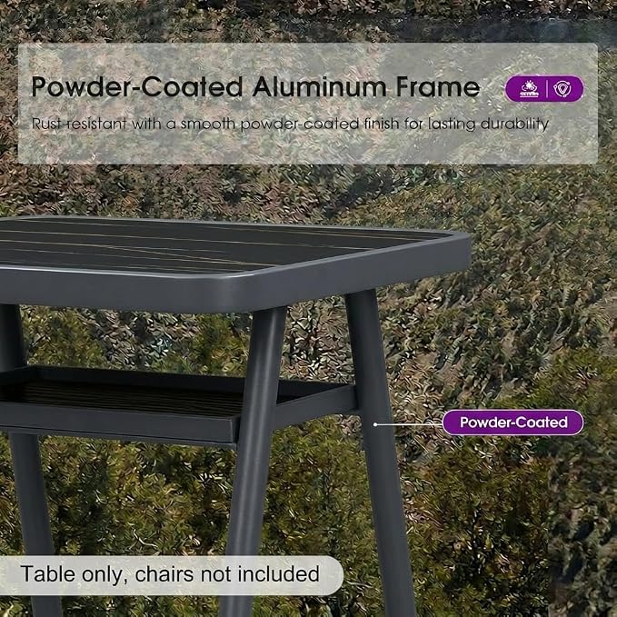 PURPLE LEAF Outdoor Aluminum Counter Height Bistro Stool Table with Waterproof Top for Balcony Dark Grey