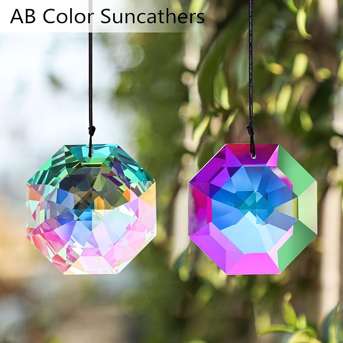 3inch Rainbow Sun Catcher Crystals for Windows AB Colored Large Prisms | Crystal Octagonal Beads Sun Catcher Prisms Indoor Outdoor Home Garden Hanging Decor Glass Ornaments For Christmas Tree