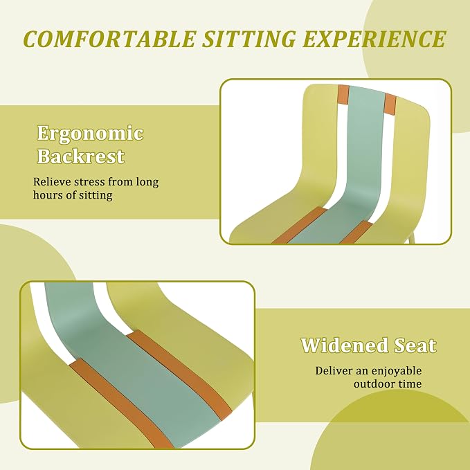 LUMISOL 5 Piece Outdoor Dining Table Set, All Weather Square Table and Chairs Set with Striped Color Block Chairs and Sturdy Metal Legs for Garden, Backyard, Poolside, Yellow+Green+Orange