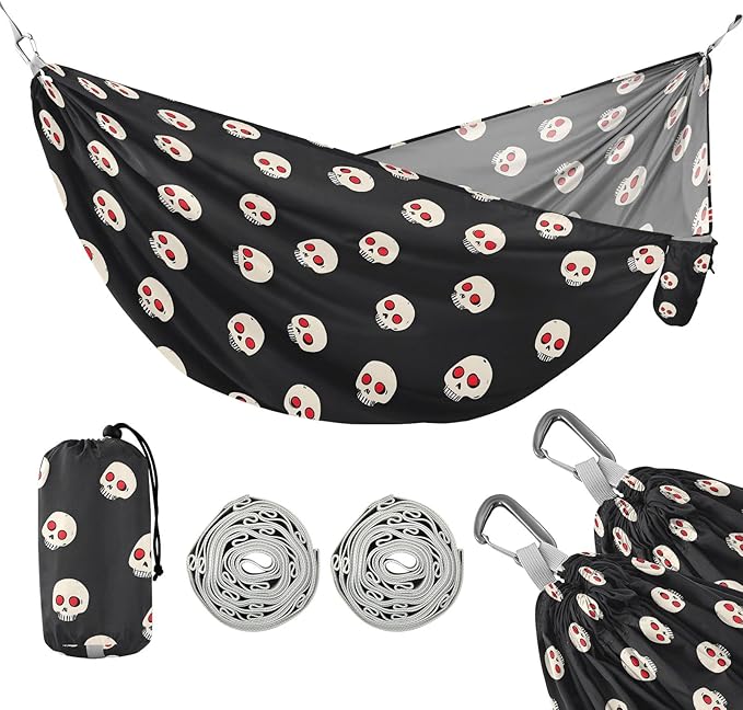 Camping Hammock Outdoor Hammocks for Outside Skull Red Dot Beach Trees Portable Lightweight with Pockets Tree Straps Indoor