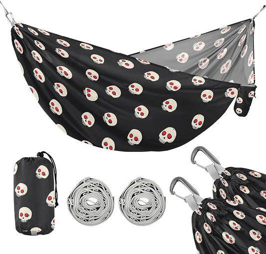 Camping Hammock Outdoor Hammocks for Outside Skull Red Dot Beach Trees Portable Lightweight with Pockets Tree Straps Indoor