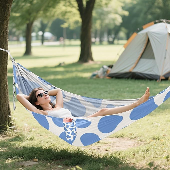 Cow Print Blue 330lb Capacity Outdoor Hammocks with Tree Straps Cloth Hammock for Camping & Hiking Essential amacas para patios con Base de adultos