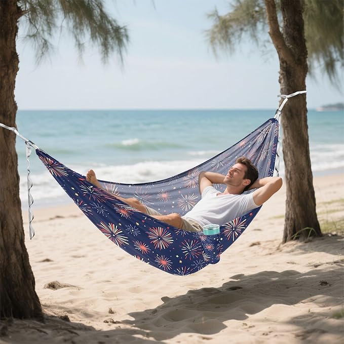 Camping Hammock Outdoor Hammocks for Outside Fireworks Beach Trees Portable Lightweight with Pockets Tree Straps Indoor